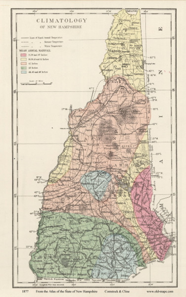 New Hampshire Climatology Map - 1877 Old Map Reprint - Comstock & Cline State Atlas of NH