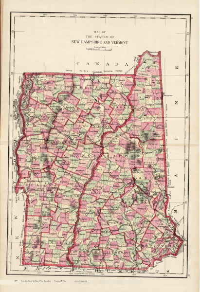 New Hampshire and Vermont - 1877 Old Map Reprint - Comstock & Cline State Atlas of NH