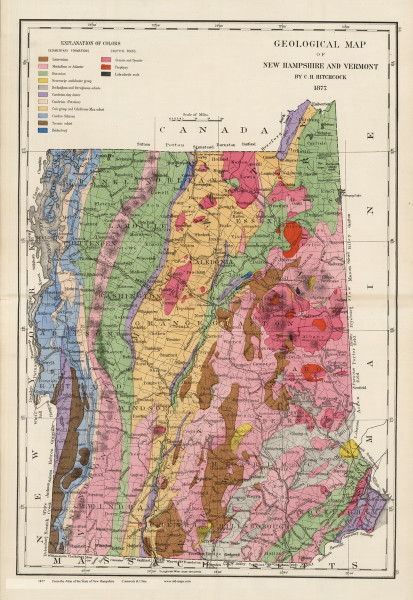 Geological Map of New Hampshire and Vermont - 1877 Old Map Reprint - Comstock & Cline State Atlas of NH