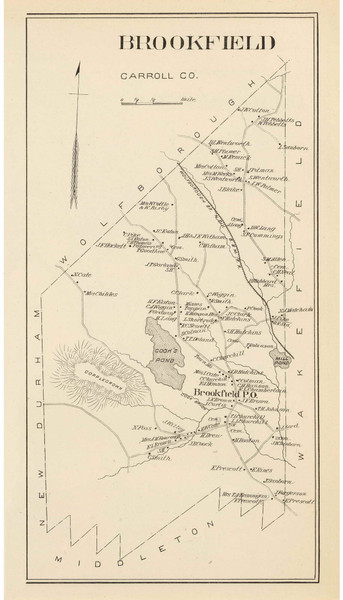 Brookfield Town, New Hampshire 1892 Old Town Map Reprint - Hurd State Atlas Carroll