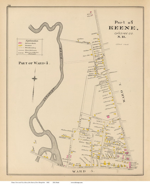 Keene - Ward 4, Part of, New Hampshire 1892 Old Town Map Reprint - Hurd State Atlas Cheshire