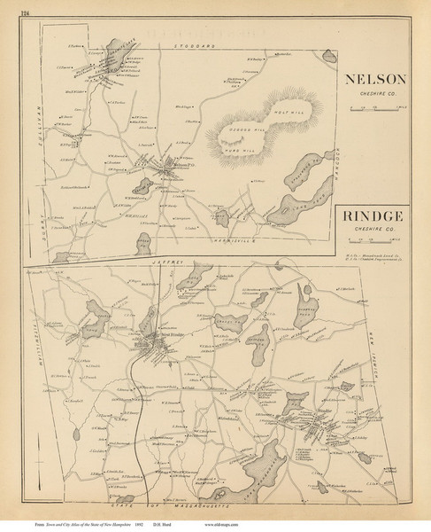 Nelson Town, Rindge Town, New Hampshire 1892 Old Town Map Reprint - Hurd State Atlas Cheshire