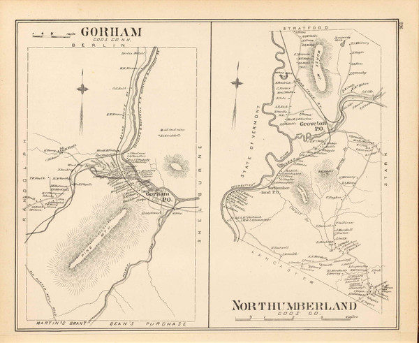 Gorham Town, Northumberland Town, New Hampshire 1892 Old Town Map Reprint - Hurd State Atlas Coos