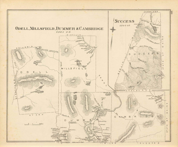 Odell, Millsfield, Dummer &Cambridge Towns, Sucess Town, New Hampshire 1892 Old Town Map Reprint - Hurd State Atlas Coos