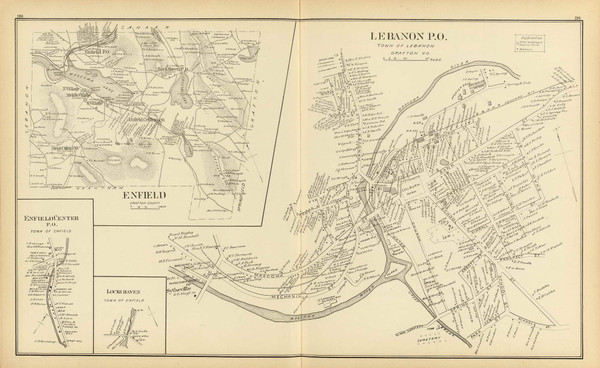 Enfield Town, Lebanon P.O., Enfield Center P.O., Locke Haven, New Hampshire 1892 Old Town Map Reprint - Hurd State Atlas Grafton