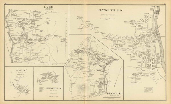 Lyme Town, Plymouth Town, Plymouth P.O., Lyme P.O., Lyme Center P.O., New Hampshire 1892 Old Town Map Reprint - Hurd State Atlas Grafton