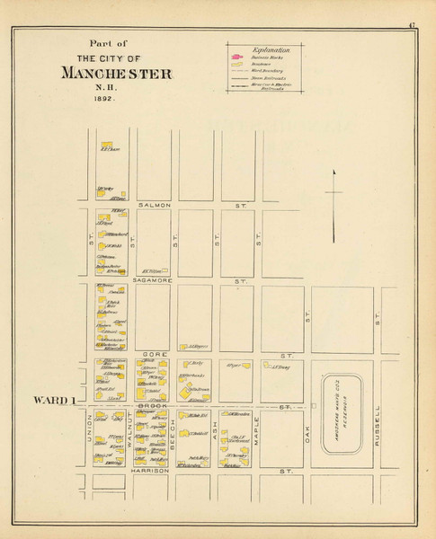 Manchester City - Ward 1, New Hampshire 1892 Old Town Map Reprint - Hurd State Atlas Hillsboro