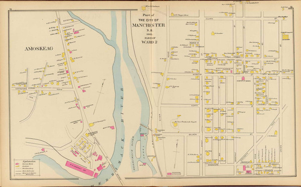 Manchester - Part of Ward 2, Amoskeag, New Hampshire 1892 Old Town Map Reprint - Hurd State Atlas Hillsboro