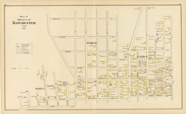 Manchester - Wards 2, 3, 4 P1, New Hampshire 1892 Old Town Map Reprint - Hurd State Atlas Hillsboro