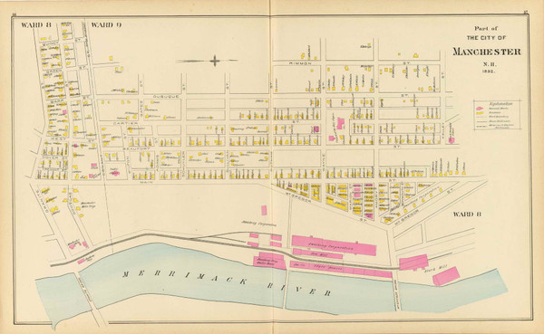 Manchester - Wards 8, 9, New Hampshire 1892 Old Town Map Reprint - Hurd State Atlas Hillsboro