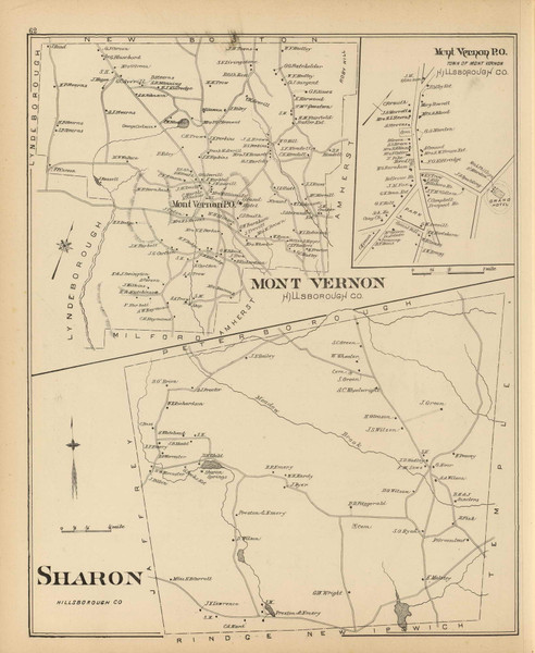 Mont Vernon Town, Sharon Town, Mont Vernon P.O., New Hampshire 1892 Old Town Map Reprint - Hurd State Atlas Hillsboro Mont Vernon Town, Sharon Town, Mont Vernon P.O., New Hampshire 1892 Old Town Map Reprint - Hurd State Atlas Hillsboro