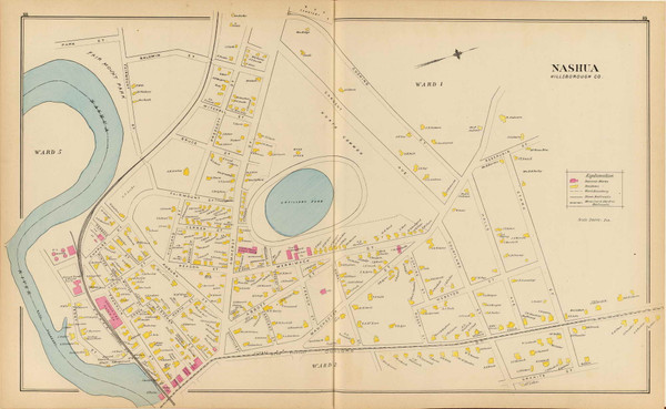 Nashua City - Wards 1, 2, 5, New Hampshire 1892 Old Town Map Reprint - Hurd State Atlas Hillsboro