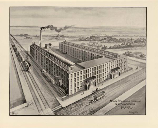 Moody Estabrook & Andersons Shoe Manufacturers, New Hampshire 1892 Old Town Map Reprint - Hurd State Atlas Hillsboro
