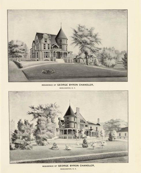 Residence of George Byron Chandler, New Hampshire 1892 Old Town Map Reprint - Hurd State Atlas Hillsboro