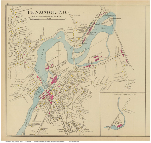 Penacook - part of Concord, New Hampshire 1892 Old Town Map Reprint - Hurd State Atlas Merrimack