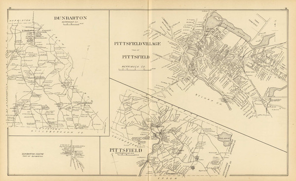 Dunbarton Town, Pittsfield Town, Pittsfield Village, Dunbarton Centre, New Hampshire 1892 Old Town Map Reprint - Hurd State Atlas Merrimack Dunbarton Town, Pittsfield Town, Pittsfield Village, Dunbarton Centre, New Hampshire 1892 Old Town Map Reprint - Hurd State Atlas Merrimack