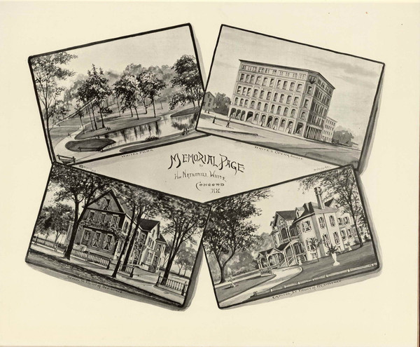 Memorial Page - Hon. Nathaniel White, White's Park, White's Opera House, Residences of Nathaniel White, New Hampshire 1892 Old Town Map Reprint - Hurd State Atlas Merrimack