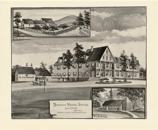Bradford Memorial Springs, New Hampshire 1892 Old Town Map Reprint - Hurd State Atlas Merrimack