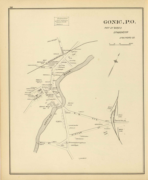 Gonic P.O., Part of Ward 3, New Hampshire 1892 Old Town Map Reprint - Hurd State Atlas Strafford