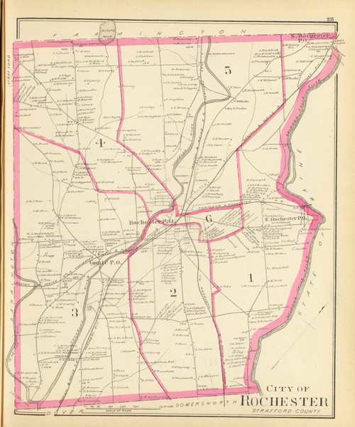 Rochester City, New Hampshire 1892 Old Town Map Reprint - Hurd State Atlas Strafford