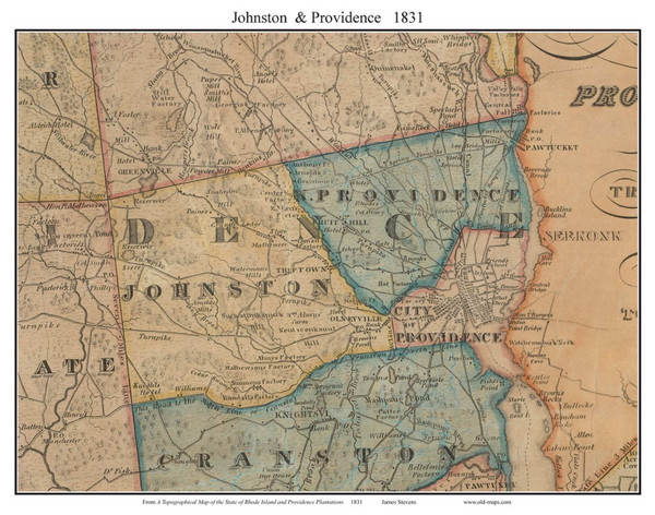 Johnston & Providence Rhode Island 1831 - Old Town Map Custom Print - Stevens State Map
