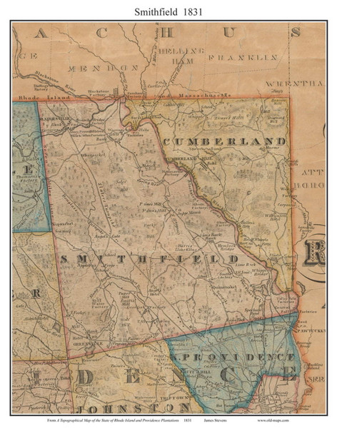 Smithfield Rhode Island 1831 - Old Town Map Custom Print - Stevens State Map