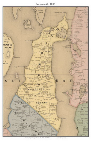Prudence Island, Rhode Island 1850 - Old Town Map Custom Print - Newport Co.