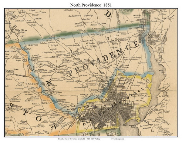 North Providence, Rhode Island 1851 - Old Town Map Custom Print - Providence Co.