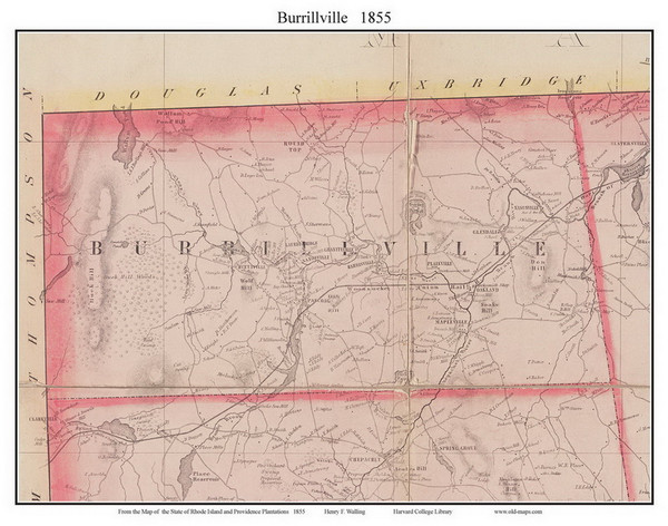 Burrillville, Rhode Island 1855 - Old Town Map Custom Print - 1855 State