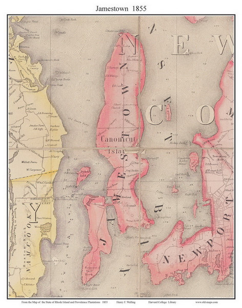 Jamestown, Rhode Island 1855 - Old Town Map Custom Print - 1855 State