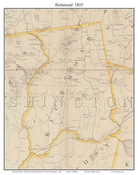 Richmond, Rhode Island 1855 - Old Town Map Custom Print - 1855 State