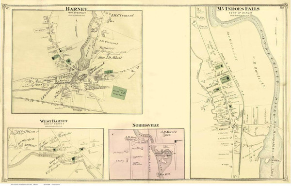 Barnet, West Barnet, Norrisville, and McIndoes Falls Villages, Vermont 1875 Old Town Map Reprint - Caledonia Co.