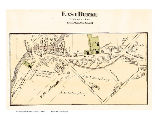East Burke Village, Vermont 1875 Old Town Map Reprint - Caledonia Co.