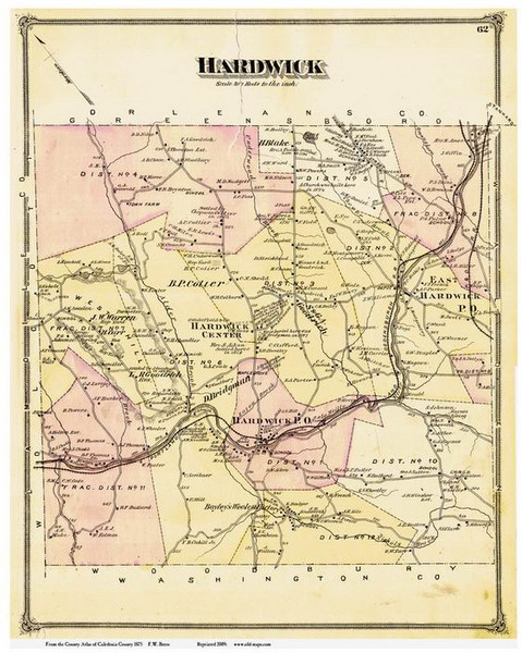 Hardwick, Vermont 1875 Old Town Map Reprint - Caledonia Co.