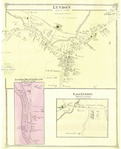 Lyndon, East Lyndon, and Lyndon Mills Villages, Vermont 1875 Old Town Map Reprint - Caledonia Co.