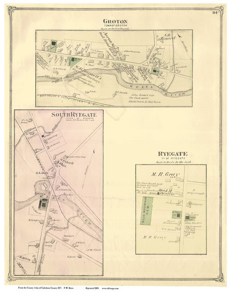 Ryegate, South Ryegate, and Groton Villages, Vermont 1875 Old Town Map Reprint - Caledonia Co. Ryegate, South Ryegate, and Groton Villages, Vermont 1875 Old Town Map Reprint - Caledonia Co.