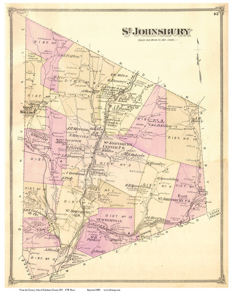 St. Johnsbury, Vermont 1875 Old Town Map Reprint - Caledonia Co.