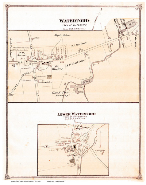 Waterford and Lower Waterford Villages, Vermont 1875 Old Town Map Reprint - Caledonia Co.
