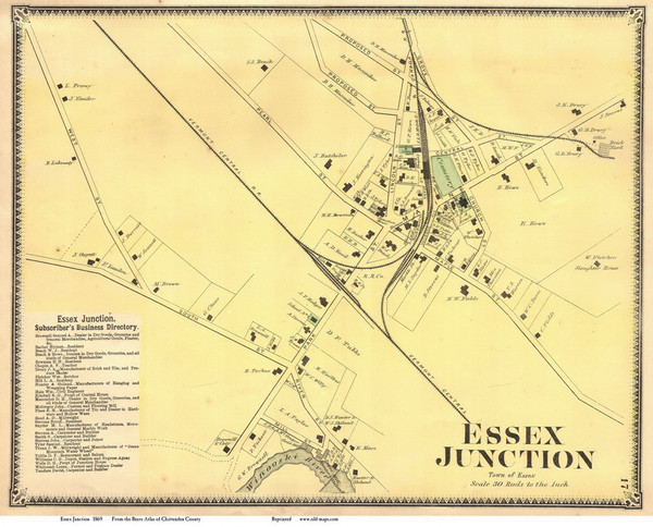 Essex Junction Village, Vermont 1869 Old Town Map Reprint - Chittenden Co.