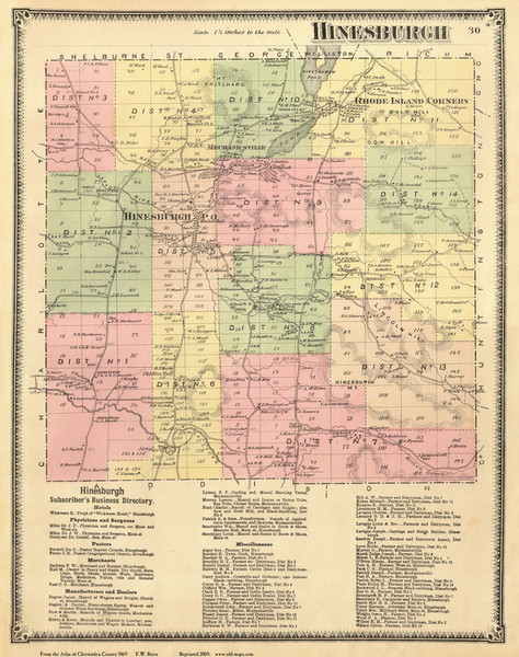 Hinesburgh, Vermont 1869 Old Town Map Reprint - Chittenden Co.