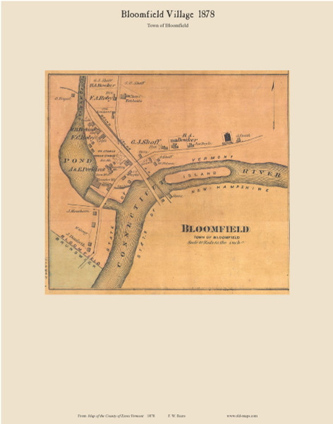 Bloomfield Village, Vermont 1878 Old Town Map Custom Print - Essex Co.