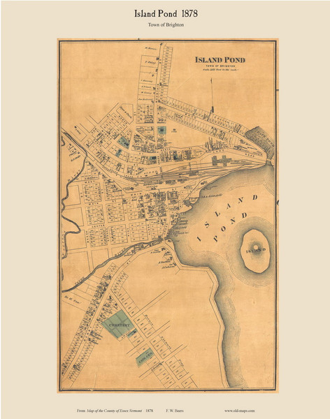 Island Pond - Brighton, Vermont 1878 Old Town Map Custom Print - Essex Co. Island Pond - Brighton, Vermont 1878 Old Town Map Custom Print - Essex Co.
