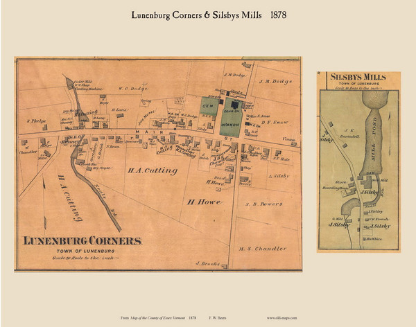 Lunenburg Corners & Sildsbys Mills, Vermont 1878 Old Town Map Custom Print - Essex Co.