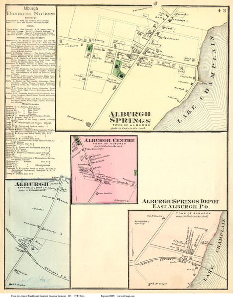 Alburgh, Alburgh Springs, Alburgh Centre, and East Alburgh Villages, Vermont 1871 Old Town Map Reprint - Grand Isle Co.