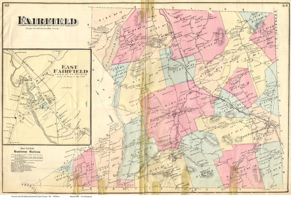 Fairfield Town and East Fairfield Village, Vermont 1871 Old Town Map Reprint - Franklin Co.