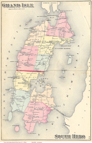 Grand Isle and South Hero, Vermont 1871 Old Town Map Reprint - Grand Isle Co.