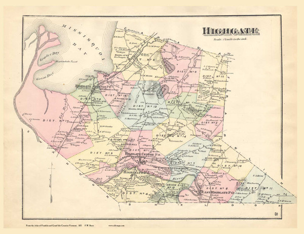 Highgate, Vermont 1871 Old Town Map Reprint - Franklin Co.