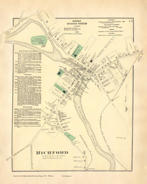 Richford Village, Vermont 1871 Old Town Map Reprint - Franklin Co.