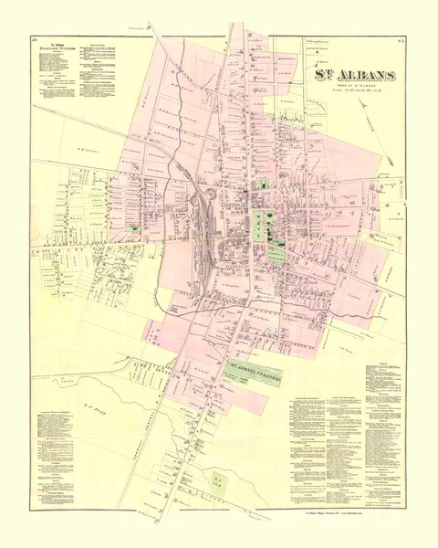 St. Albans Village, Vermont 1871 Old Town Map Reprint - Franklin Co.