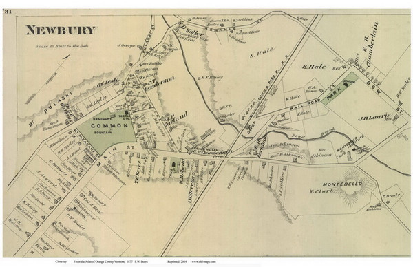 Newbury Village, Vermont 1877 Old Town Map Reprint - Orange Co.
